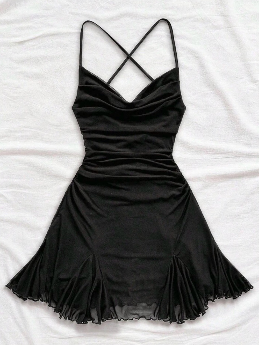 SHEIN Black Ruched Open Back Mini Dress Size Small